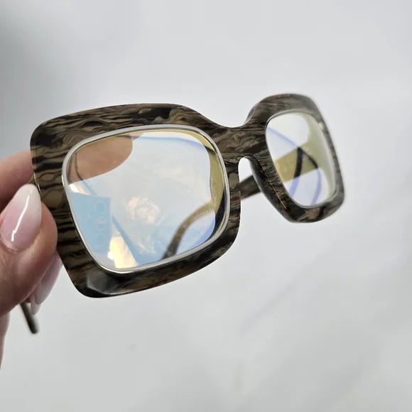 Dax Gabler Oversize Square Sunglasses Wood Grain Frame Devi Kroell 135mm 109-A05 - Picture 7 of 14